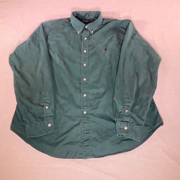 Ralph Lauren Classic Fit Button Down Shirt Green XL Tall Embroidered Pony - Picture 2 of 9
